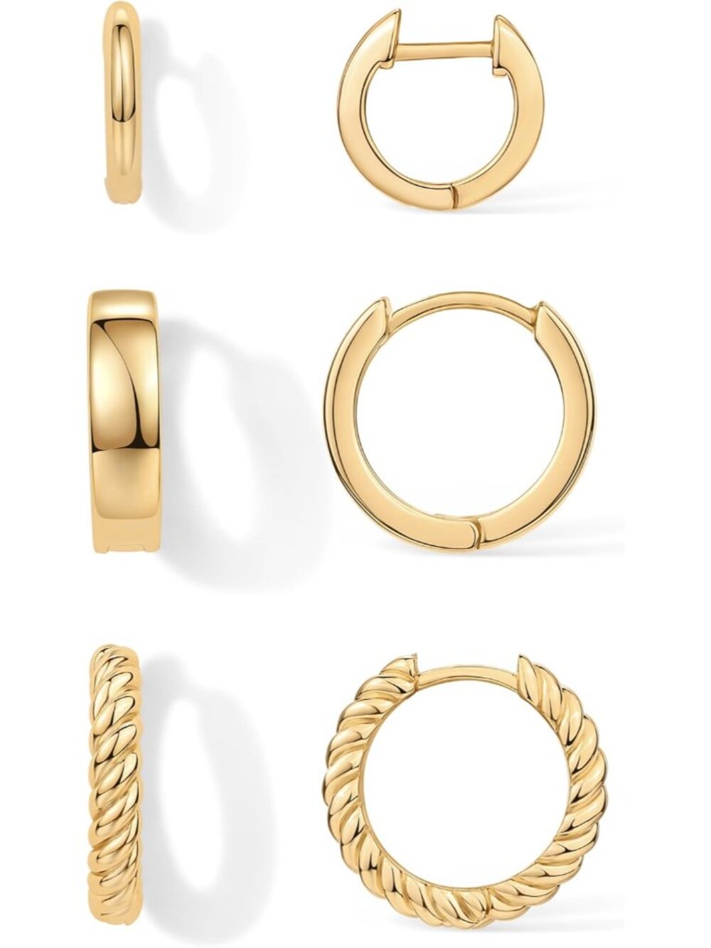 Gold Hoop Earrings for Women, 3-Pair Small Huggie Earrings Set | Hypoallergenic